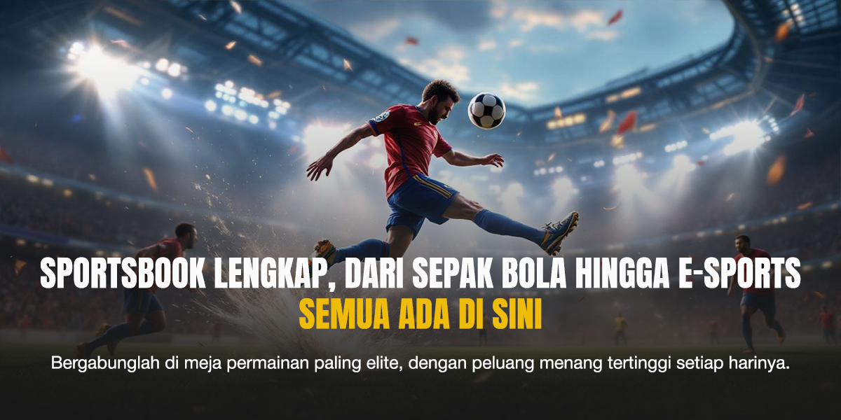 Seorang pemain bola melakukan tendangan salto di stadion penuh penonton, menggambarkan aksi intens dalam game bola online berkualitas tinggi.